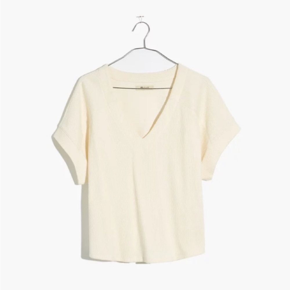 Madewell Ottoman Jacquard V-Neck Boxy Top Bright Ivory XXS